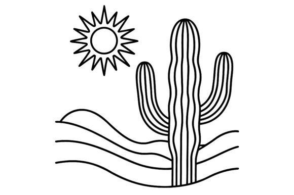 Abstract Cactus Desert Sun Line Sketch