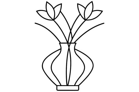 Abstract Flower Vase Outline: Minimal Line Art