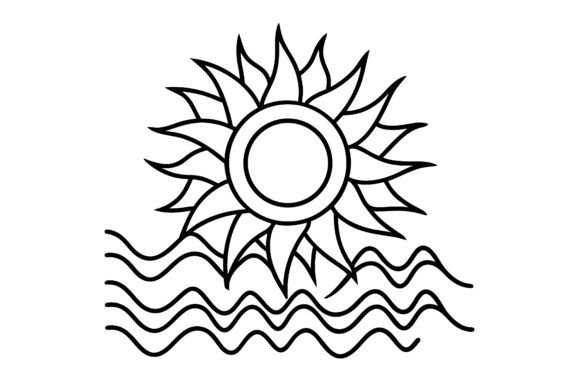 Abstract Sun and Waves Continuous Line Art