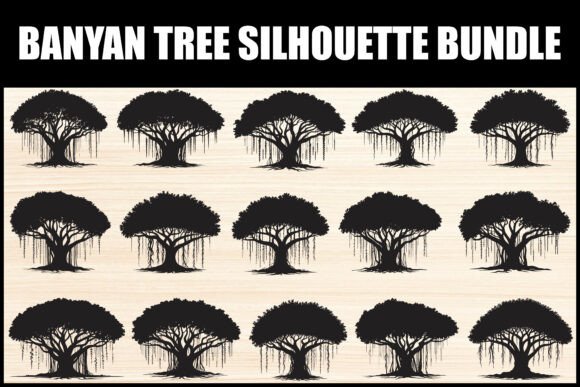 Banyan Tree Silhouette Bundle: Nature-Inspired Vector Art