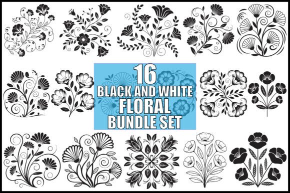 Black and White Floral Bundle Set: A Versatile Resource for Modern Creators
