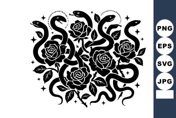 Black Snakes Intertwined with Blooming R
