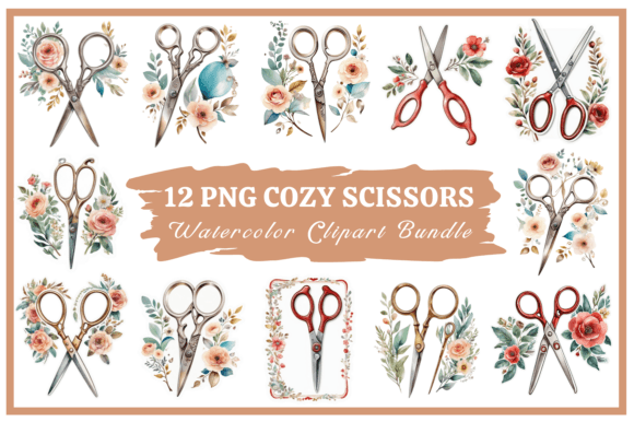 Cozy Scissors Watercolor Clipart Bundle