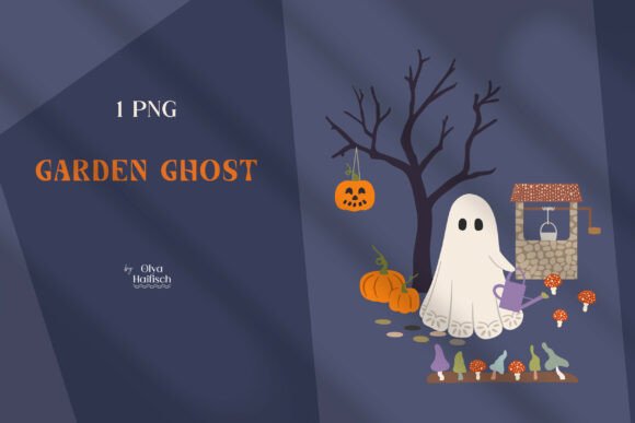 Cute Garden Ghost PNG Halloween Clipart