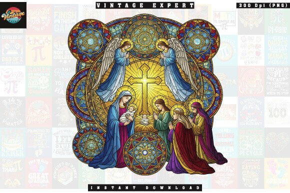 Elevate Holiday Designs with Stained Glass Nativity Art