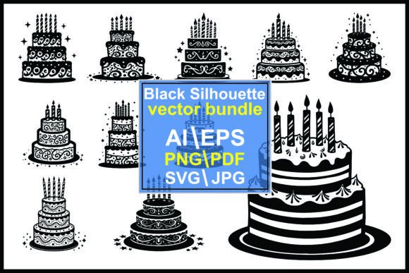Enhancing Creative Projects with Black Silhouette Birthday Cake Vector Bundles