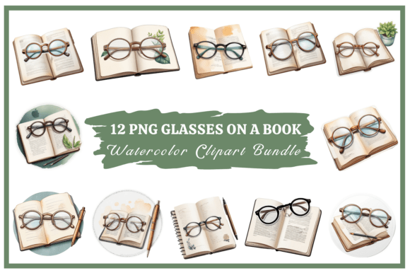 Glasses on a Book Watercolor Clipart Set
