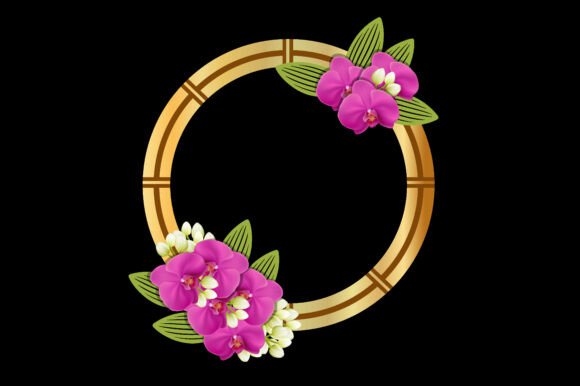 Purple Orchid Golden Flower Frame
