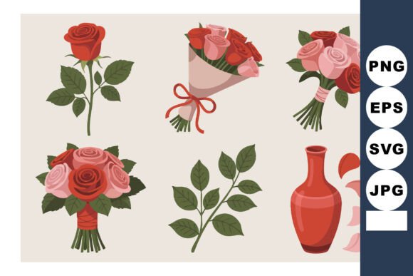Red and Pink Rose Bouquet Vector with S