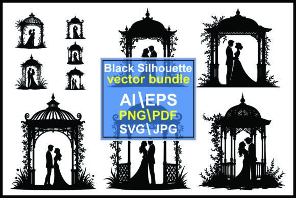 Romantic Wedding Couple Silhouette Flora: A Practical Asset for Designers