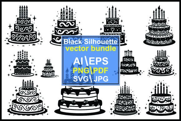 Silhouette Birthday Cake Black Color Vector