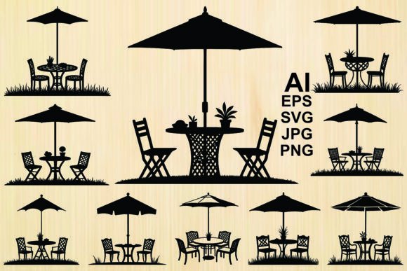 Silhouette Table and Chairs Umbrella Set: A Versatile Resource for Designers and Creators