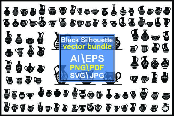 Silhouette Vases and Jugs with Patterns