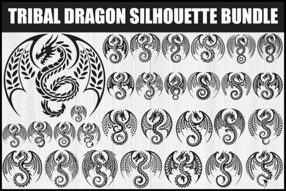Tribal Dragon Silhouette Bundle