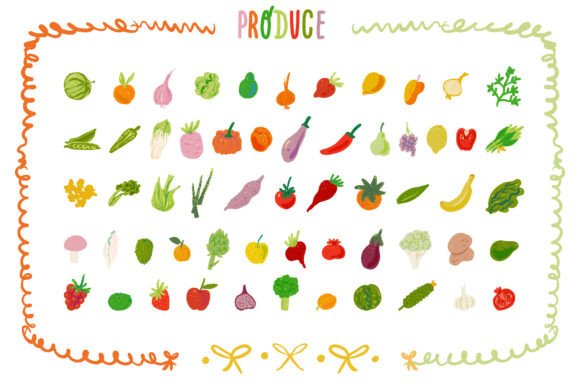 Vibrant Illustrated Produce Elements: Bringing Freshness to Your Creative Projects
