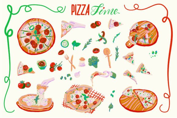 Whimsical Pizza Time Food Elements
