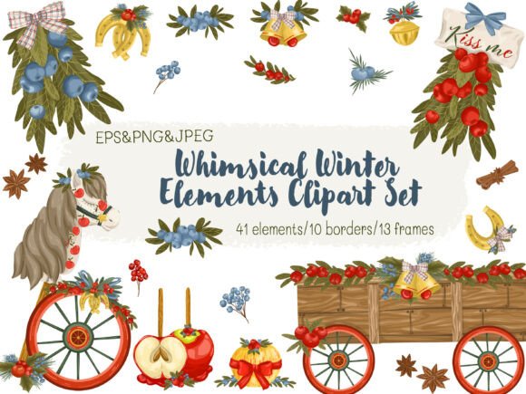 Whimsical Winter Elements Clipart Set