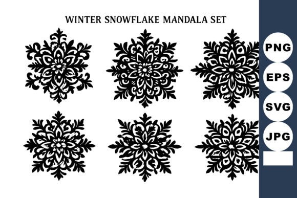 Winter Snowflake Mandala Set with Intricate Symmetrical Designs for Seasonal Projects